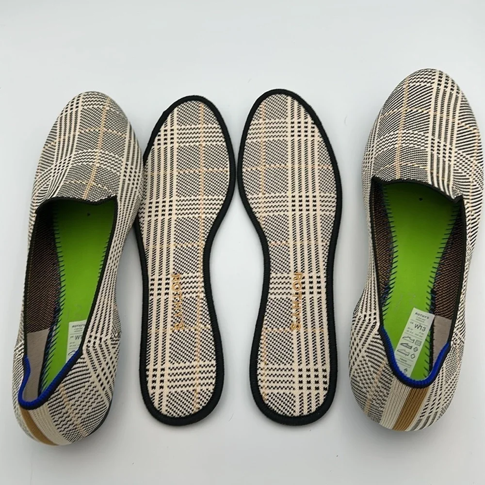 Rothy's The Loafer Ivory Glen Plaid Slip On Washable Flats Preppy Print Sz13